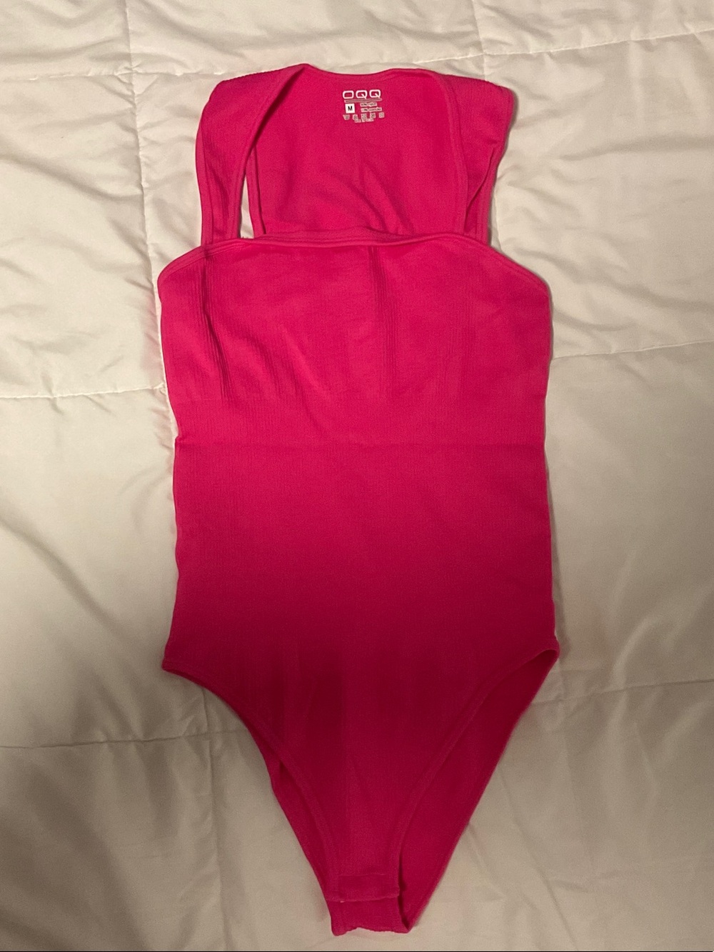 OQQ Women’s Hot Pink Ribbed Square-Neck Bodysuit